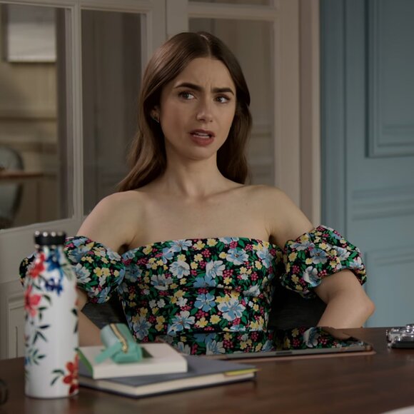 Maje Rapy Floral Off the Shoulder Dress ASO Emily in Paris - Picture 11 of 12